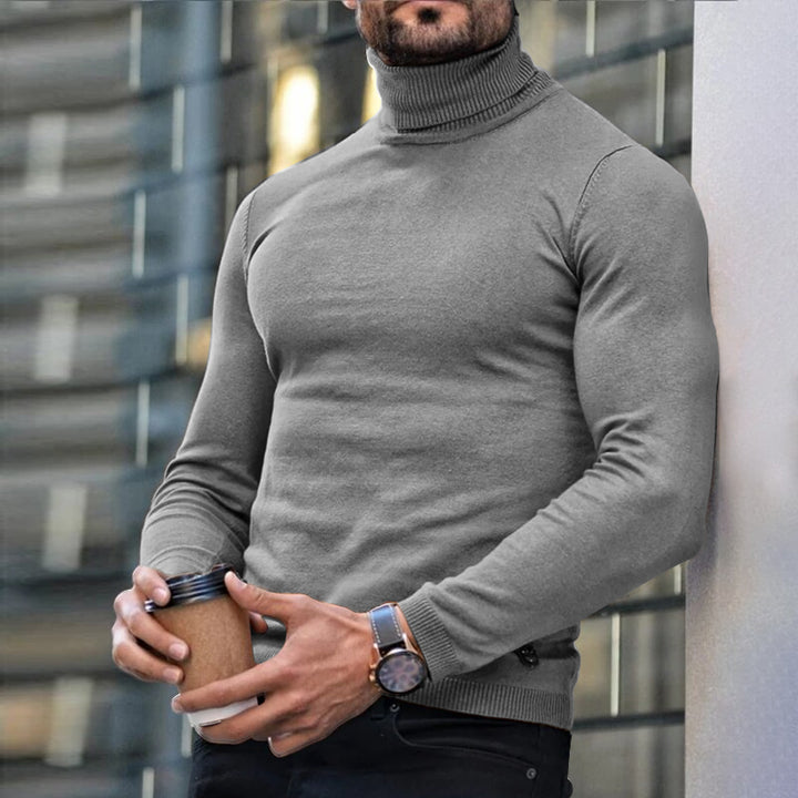 Men's Printed Turtleneck T-Shirt – Long Sleeve Stretch Knit