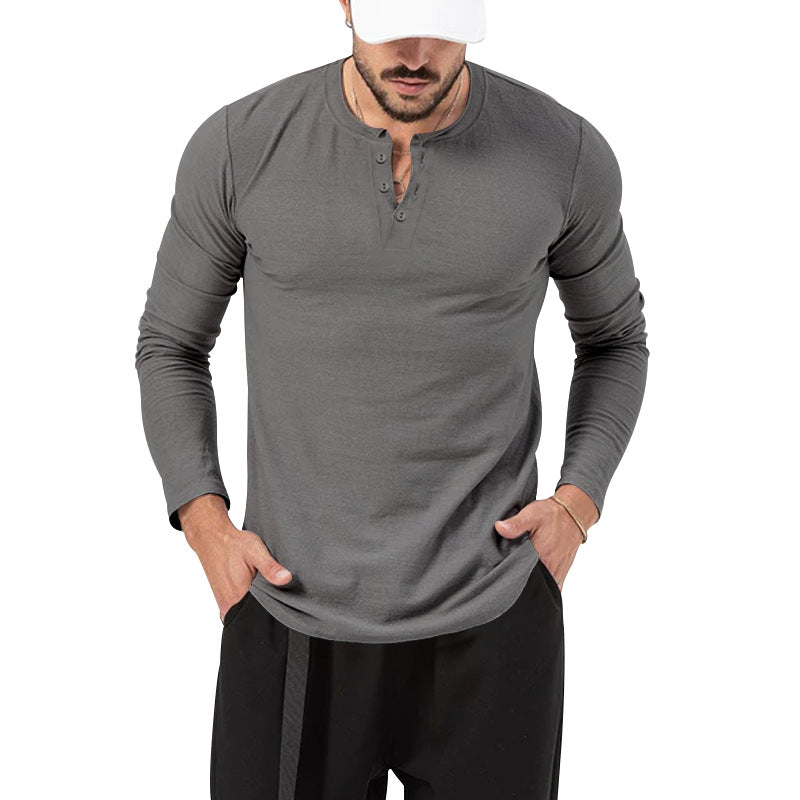 Men's Ribbed Henley Shirt – Textured Long Sleeve