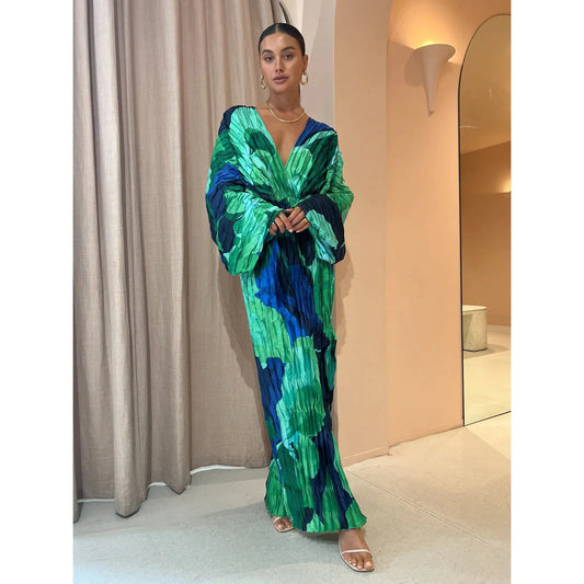 Women's Pleated Maxi Dress – Loose Pullover Fit