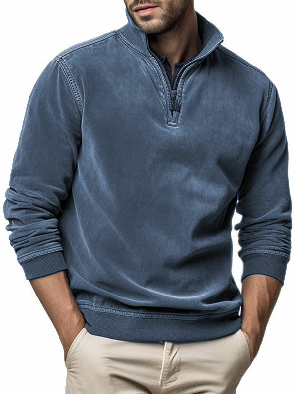 Men's Half-Zip Sweatshirt – Stand Collar Patch Pocket