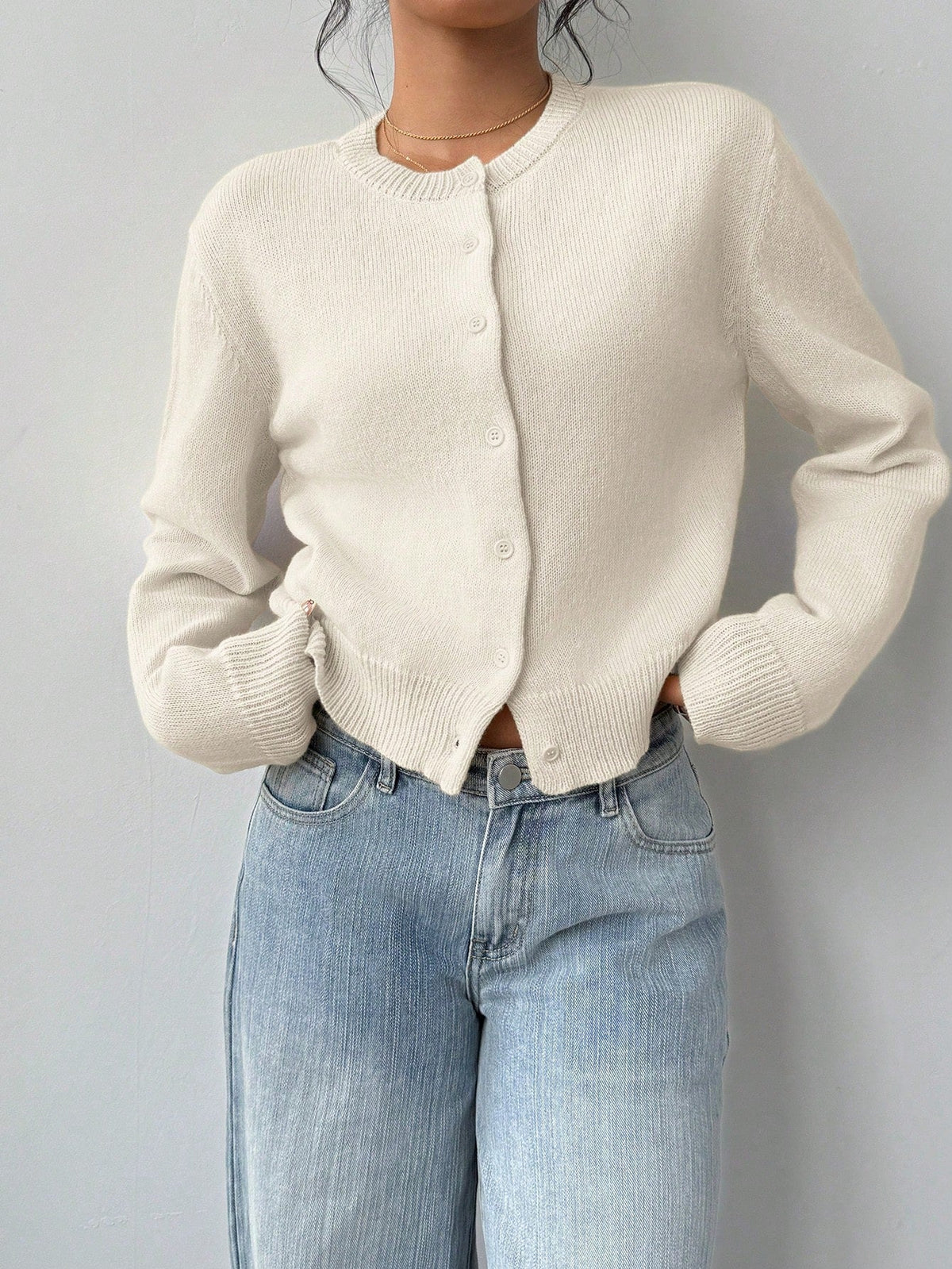 Women's Cropped Cardigan – Slim Fine-Knit Fit