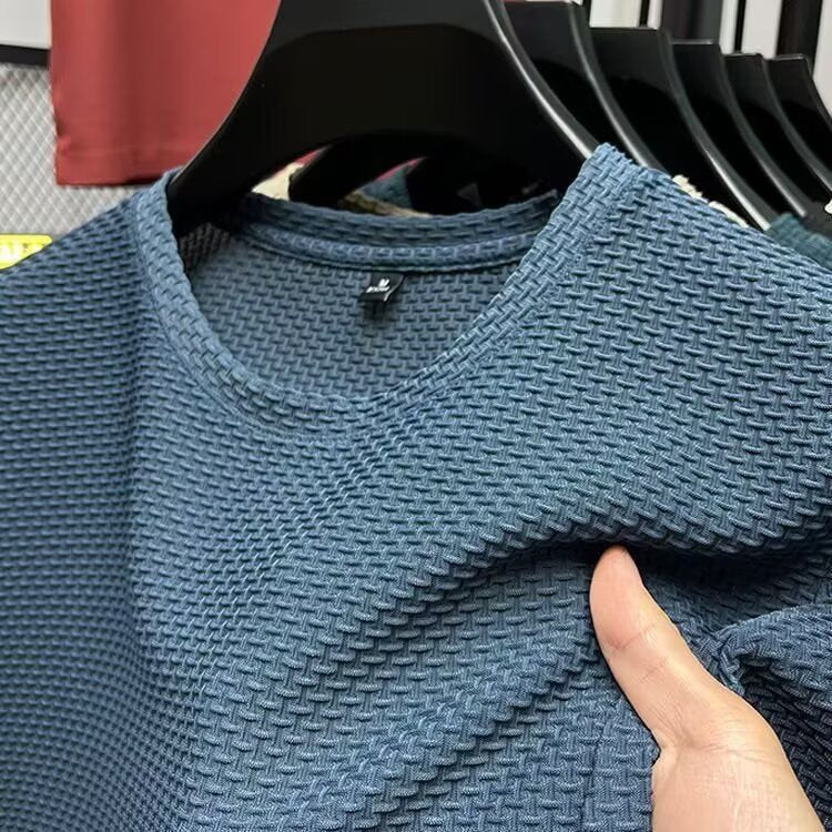 Men's Short Sleeve Pullover Shirt – Slim Textured Plaid