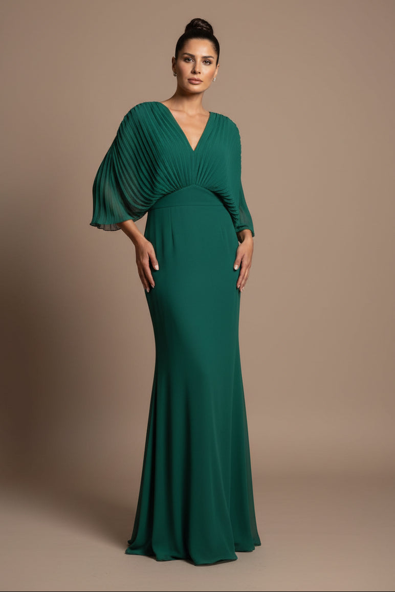 Women's Batwing Sleeve Maxi Dress – V-Neck A-Line