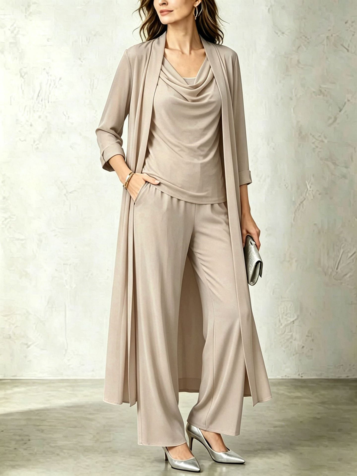 Women's Three-Piece Set – Long Cardigan and Straight Pants