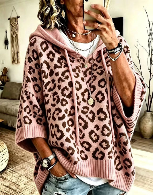 Women's Knit Hoodie – Leopard Pattern Pullover