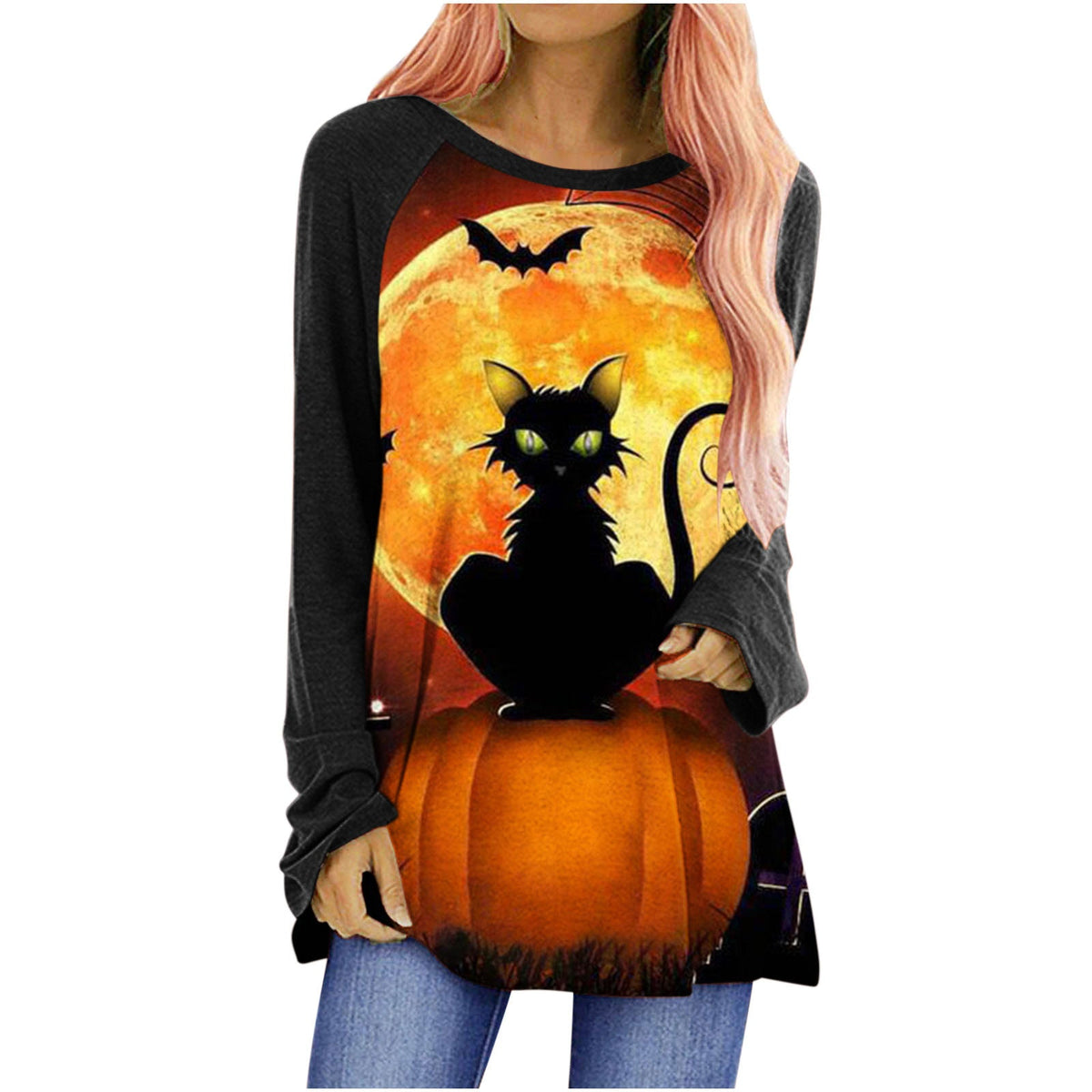 Women's Long Sleeve Top – Halloween Graphic Crew Neck