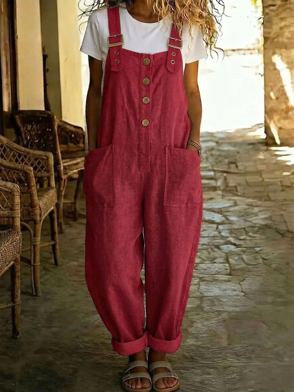 Women's Straight-Leg Overalls – Wide Strap Sleeveless