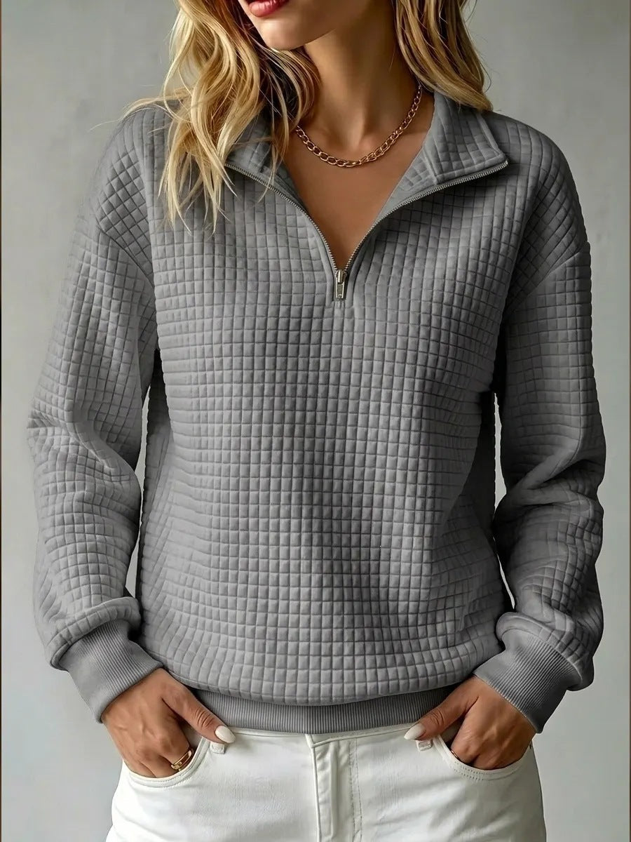 Women's Zip Funnel-Neck Sweatshirt – Honeycomb Knit
