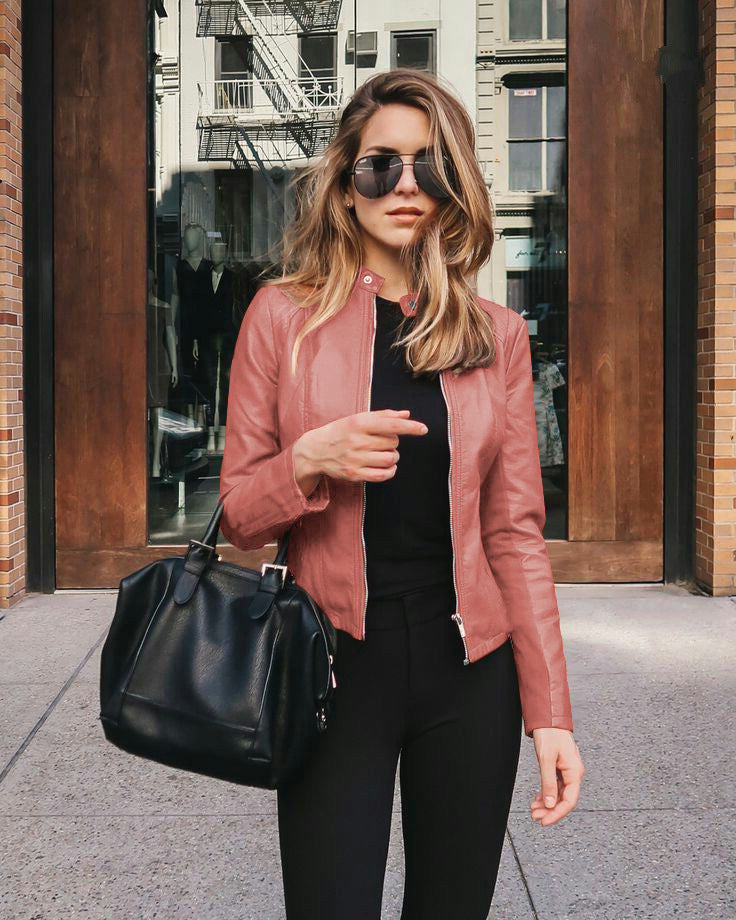 Women's Vegan Leather Jacket – Fitted Zip-Front Cut