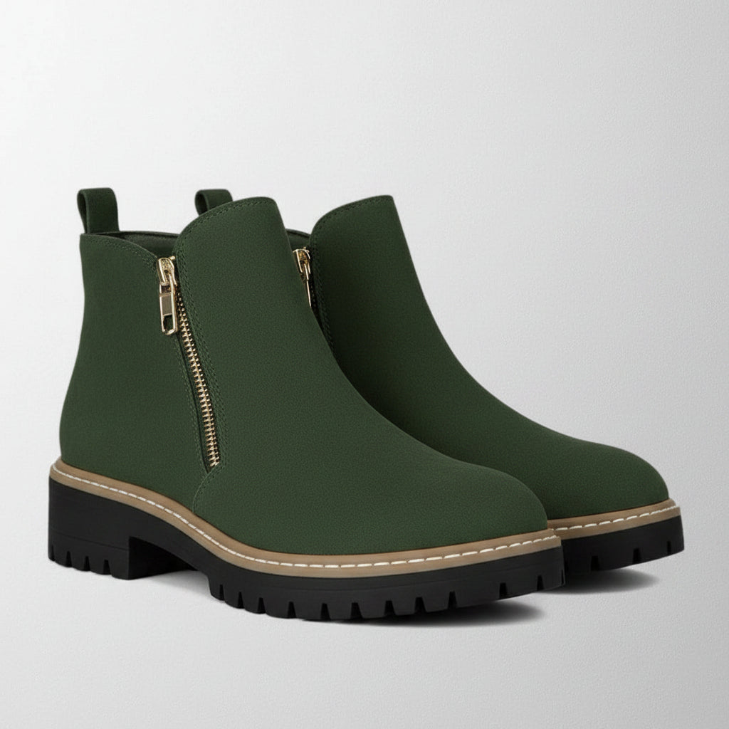 Women's Ankle Boot – Chunky Mid Heel Side Zip