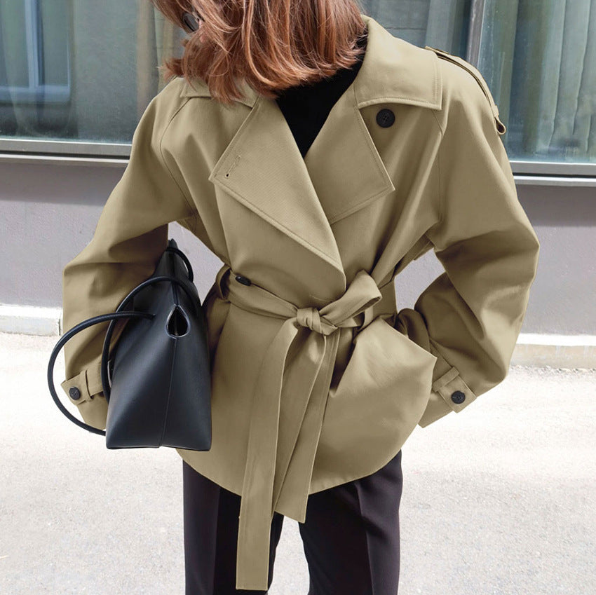 Women's Belted Trench Coat – Relaxed Lapel Collar