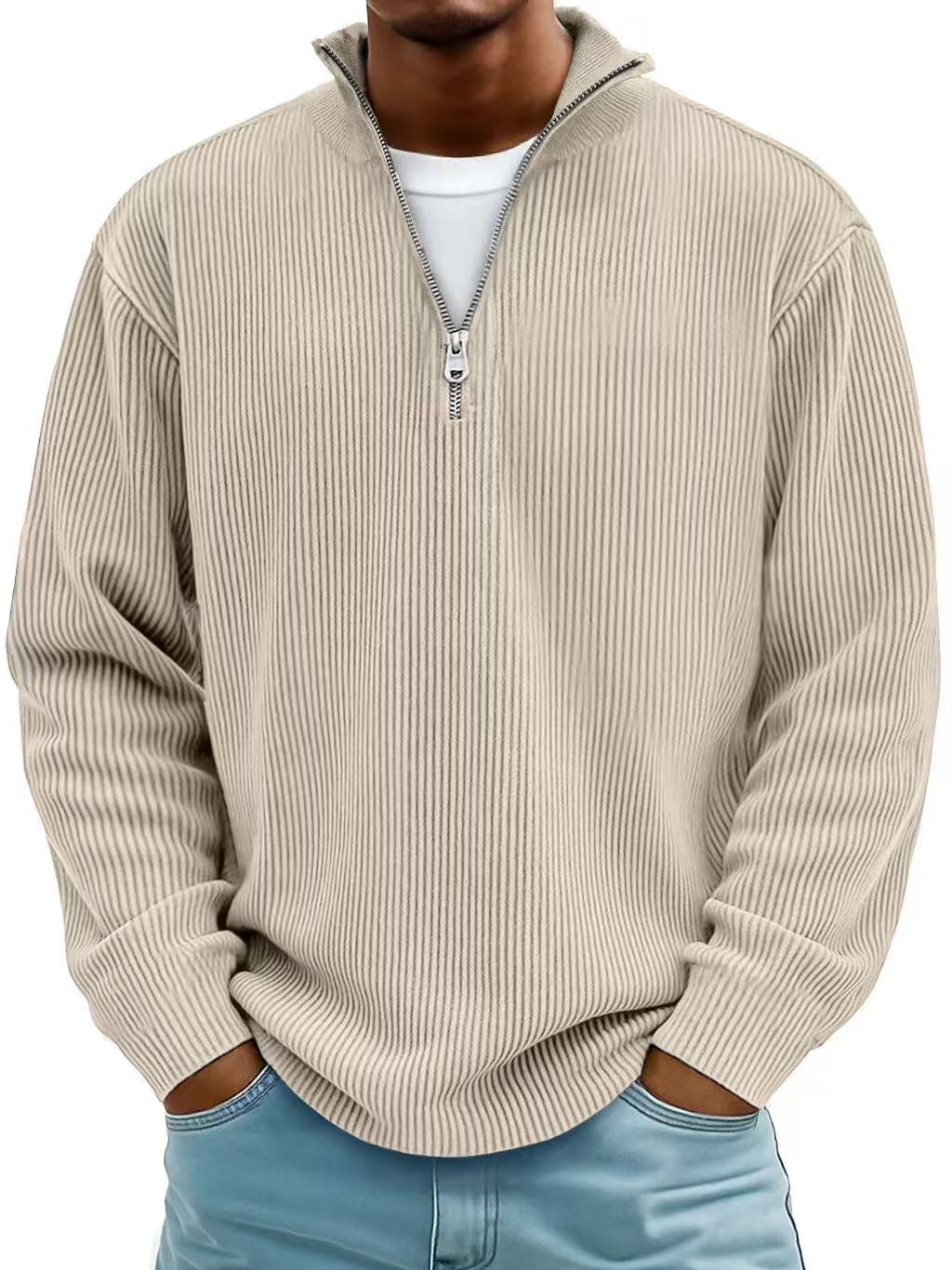 Men's Zip Mock-Neck Sweater – Vertical Rib Knit