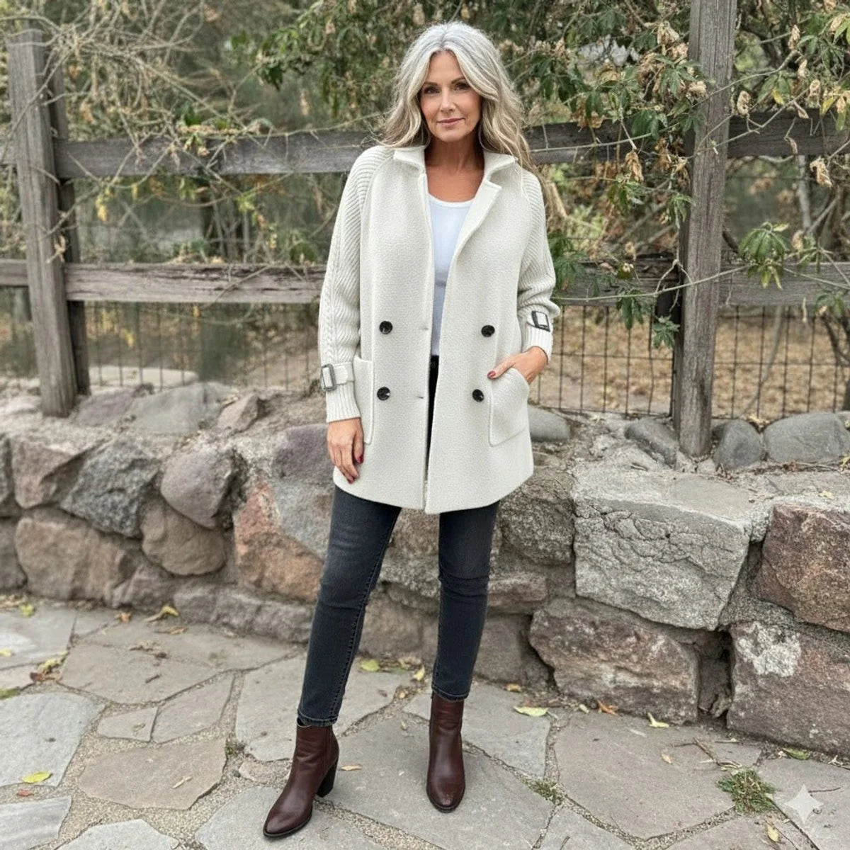 Women's Knit Midi Coat – Textured Bell Sleeves