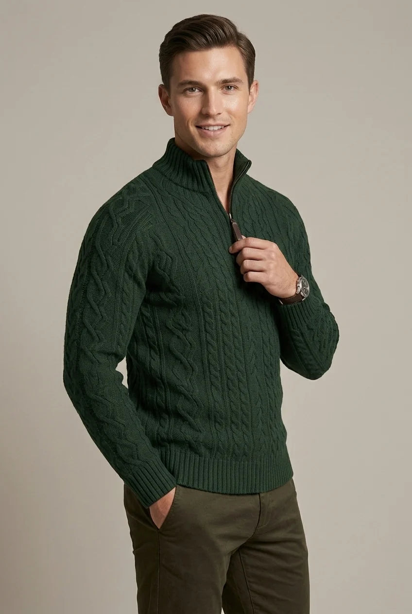 Men's Quarter-Zip Sweater – Chunky Cable Knit