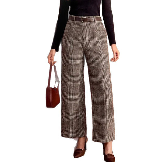 Women's Wide-Leg Pants – Relaxed Plaid Drape