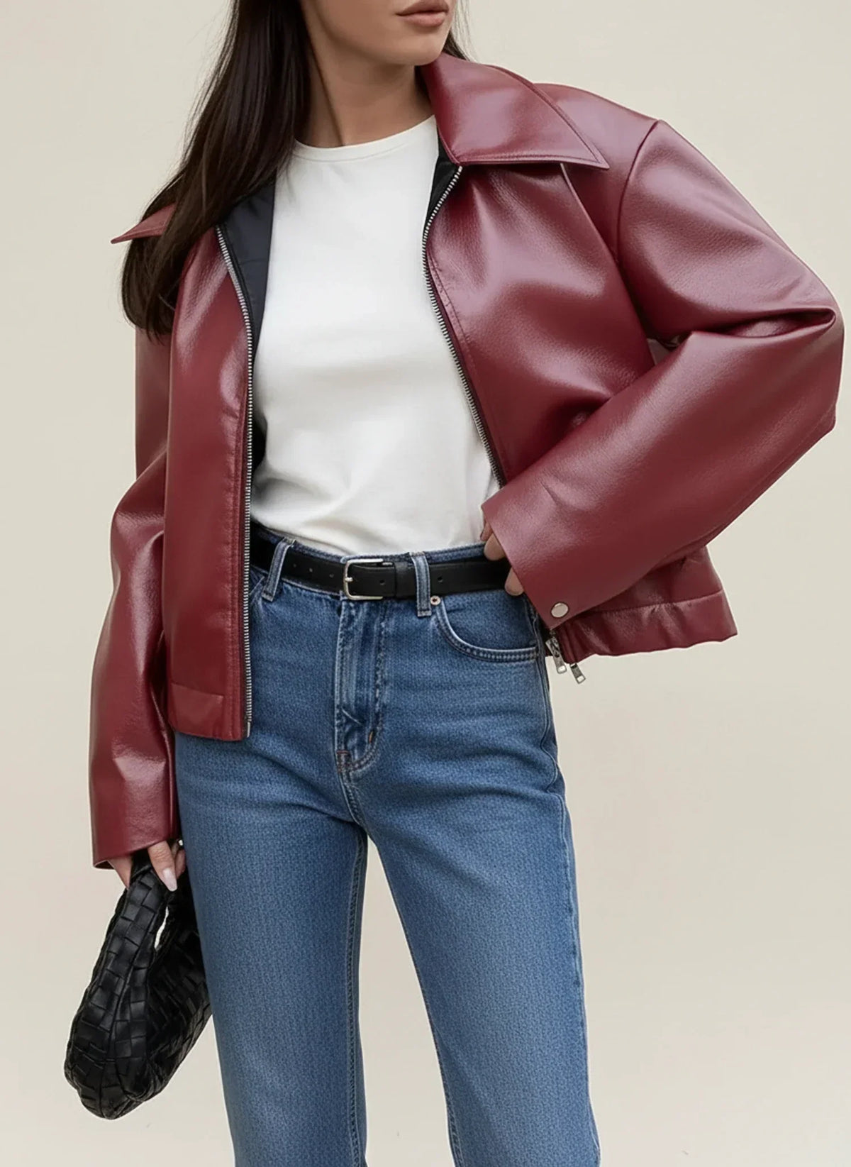 Women's Leather-Look Jacket – Relaxed Zip-Front Fit