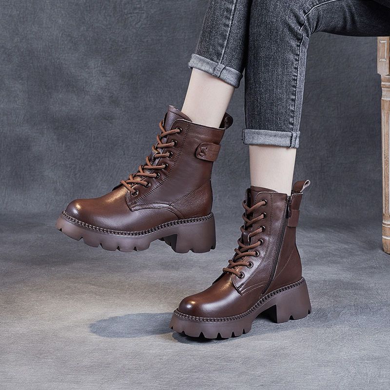Women's Platform Ankle Boot – Lace-Up With Side Zip