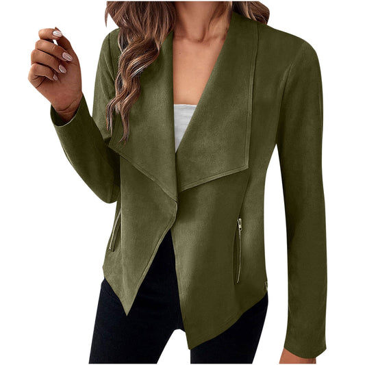 Women's Faux Suede Coat – Straight Hip-Length Cut