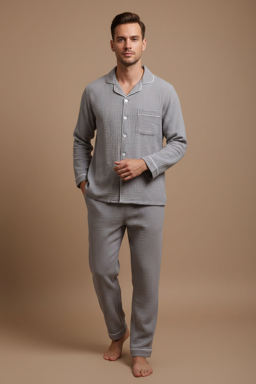 Men's Cotton Pajama Set – Double Gauze Relaxed Fit