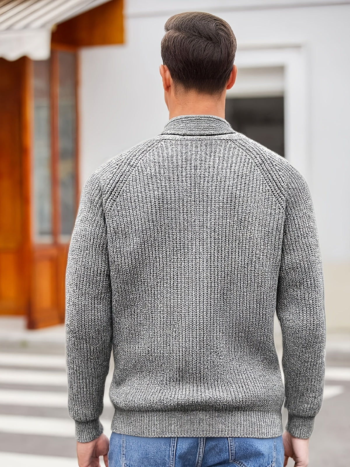 Men's V-Neck Knit Cardigan – Relaxed Thick-Knit Fit