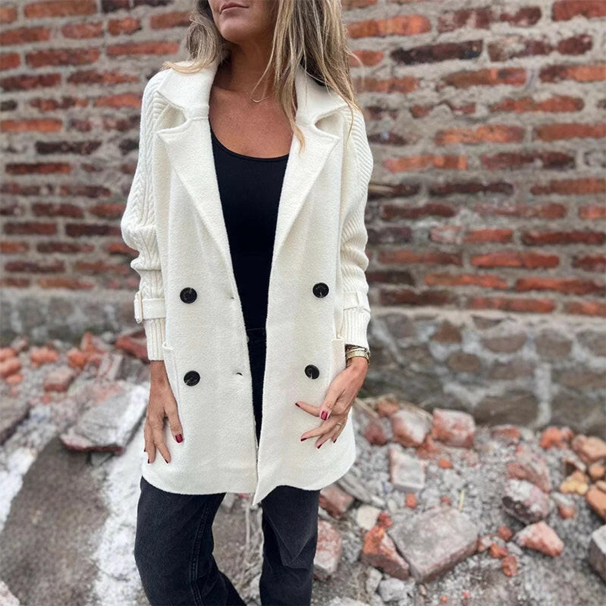 Women's Knit Midi Coat – Textured Bell Sleeves
