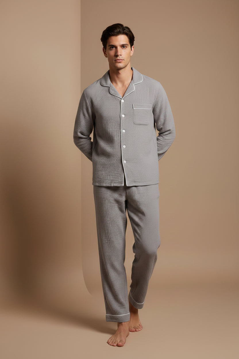 Men's Cotton Gauze Pajama Set – Double-Layer Relaxed Fit