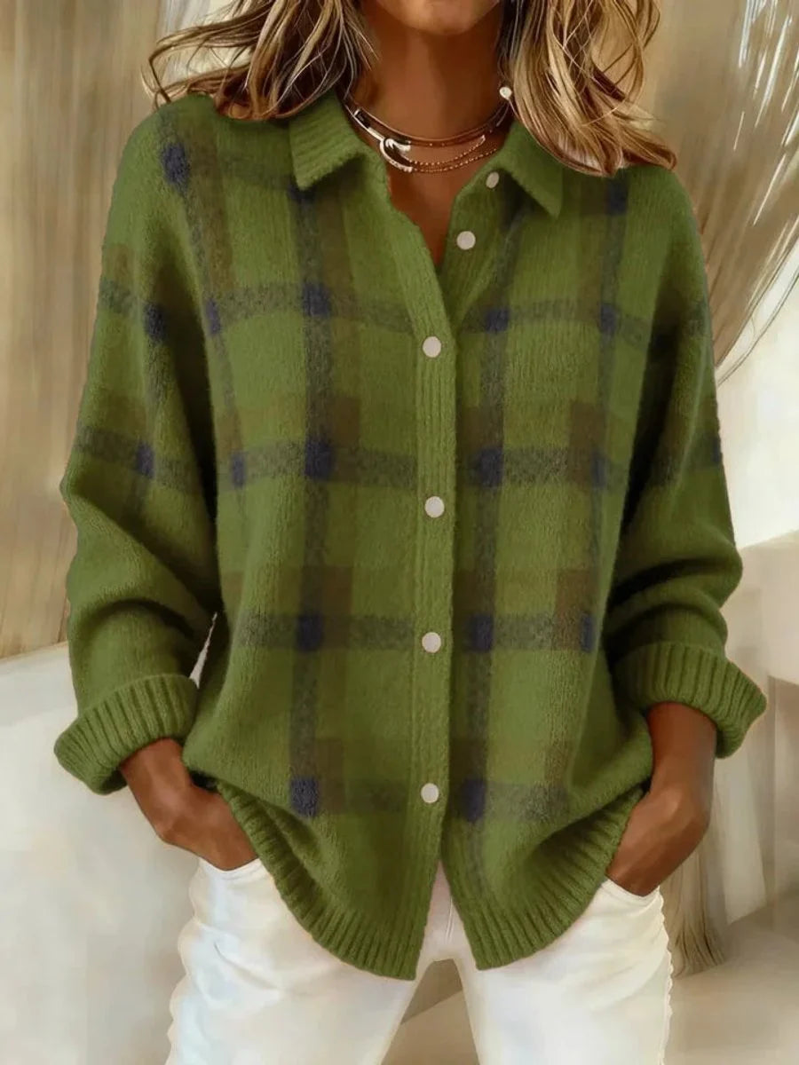 Women's Plaid Shirt – Loose Long-Sleeve Lapel Cut
