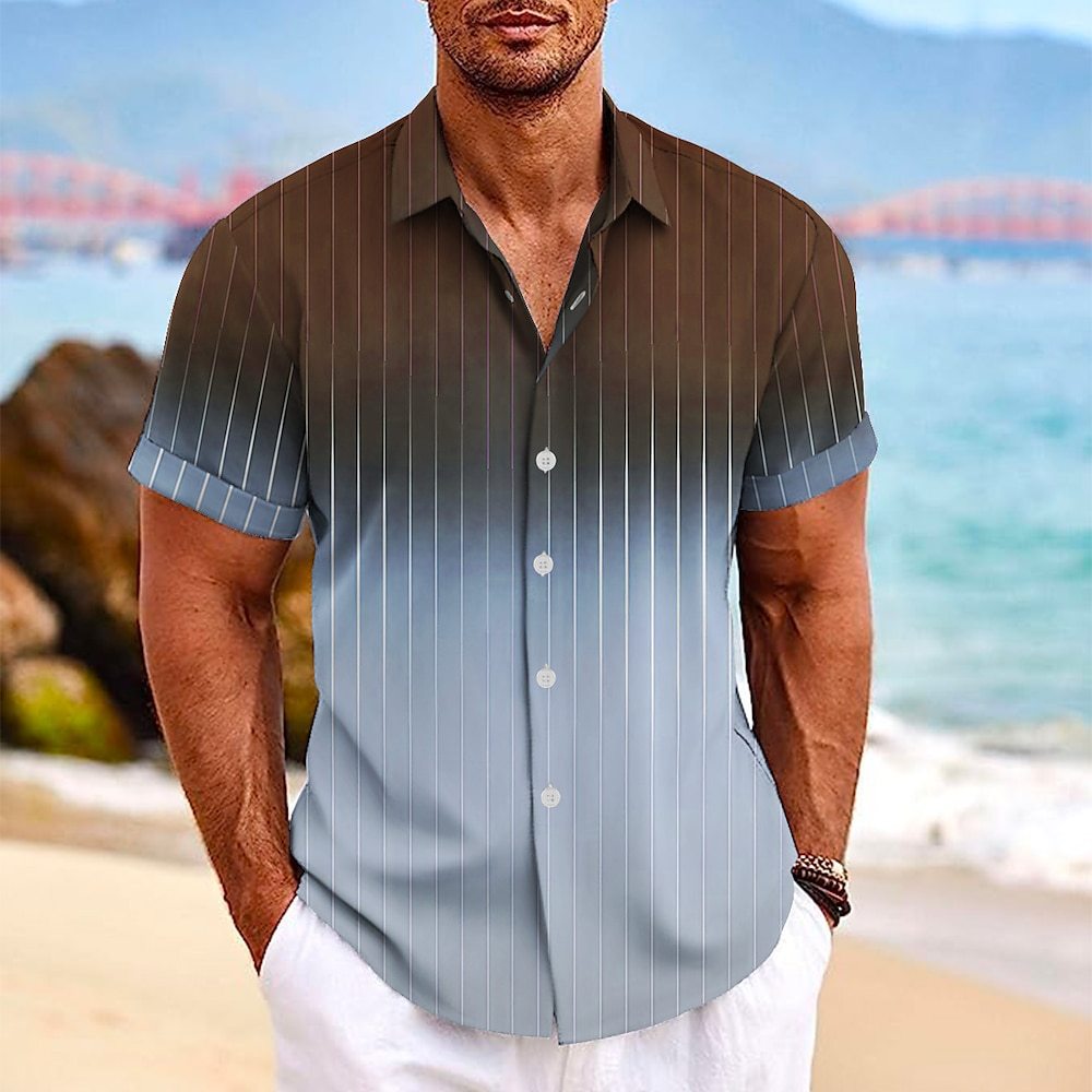 Men's Short-Sleeve Shirt – Gradient Stripe Camp Collar