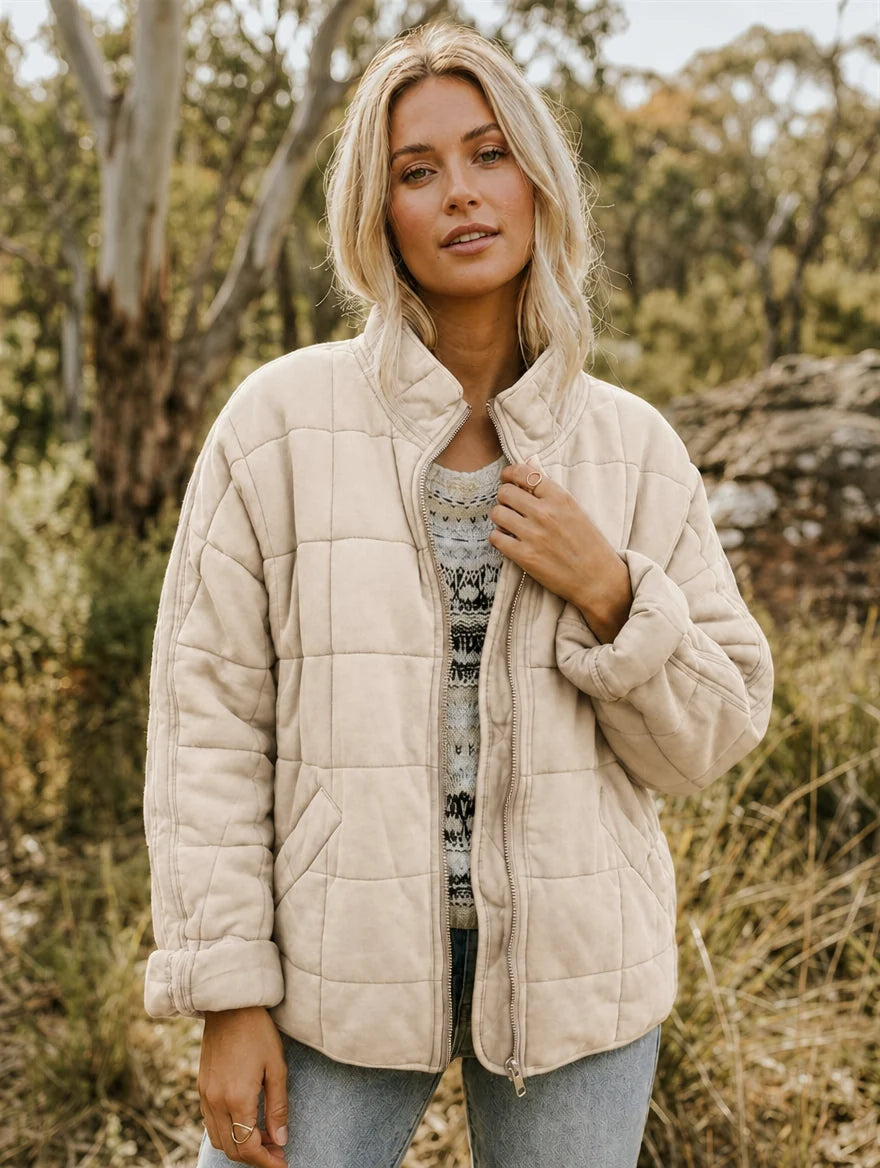 Women's Quilted Jacket – Stand Collar Diamond Stitch