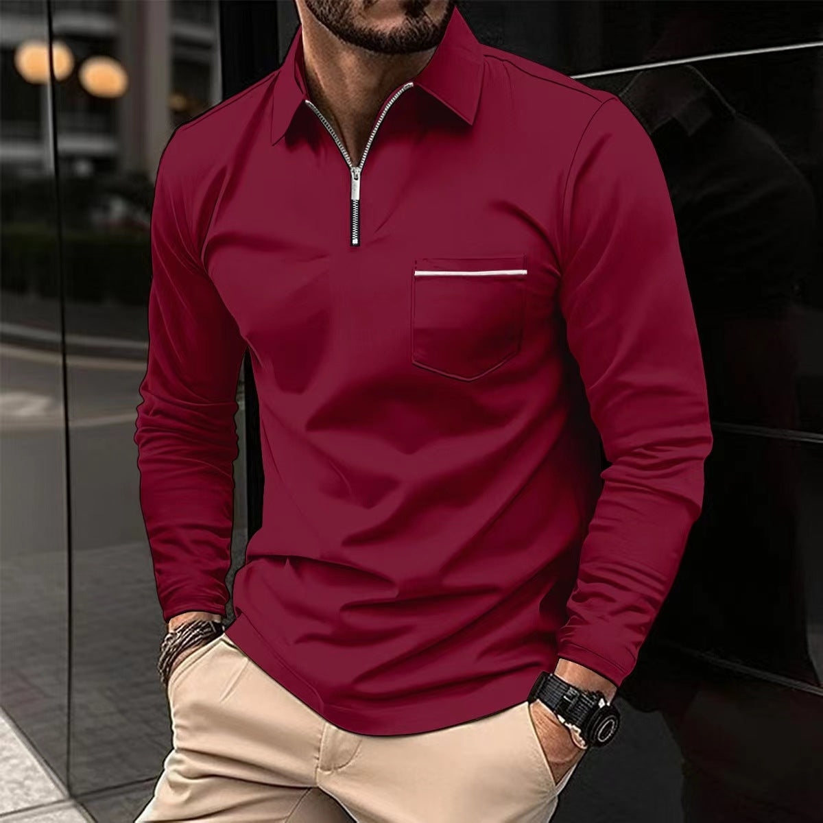 Men's Half-Zip Polo Shirt – Zip Pocket Detail