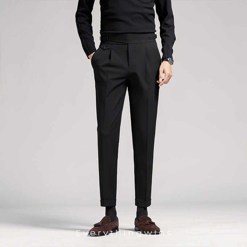Men's High-Waist Pleated Pants – Slim Tapered Leg