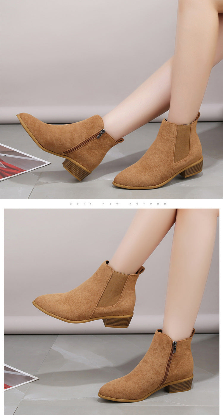 Women's Suede Ankle Boots – Pointed Toe Block Heel