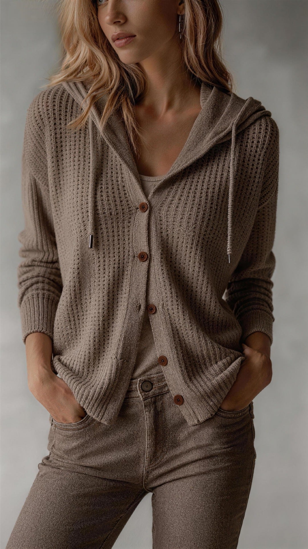 Women's Hooded Knit Cardigan – Relaxed Button Front