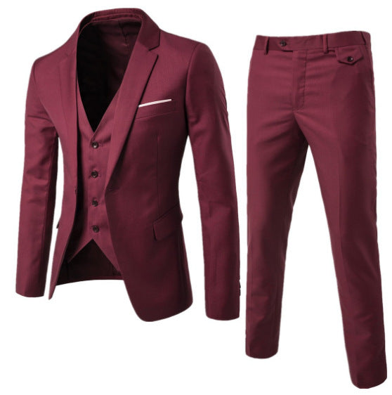 Men's Three-Piece Cotton Suit – Structured Slim Fit