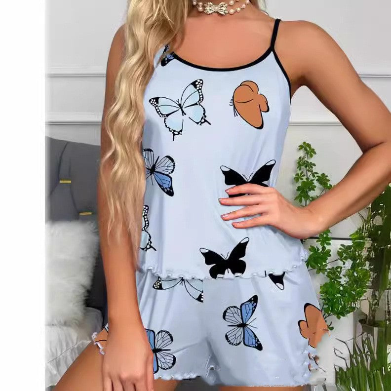Women's Pajama Set – Butterfly Print Cami and Shorts