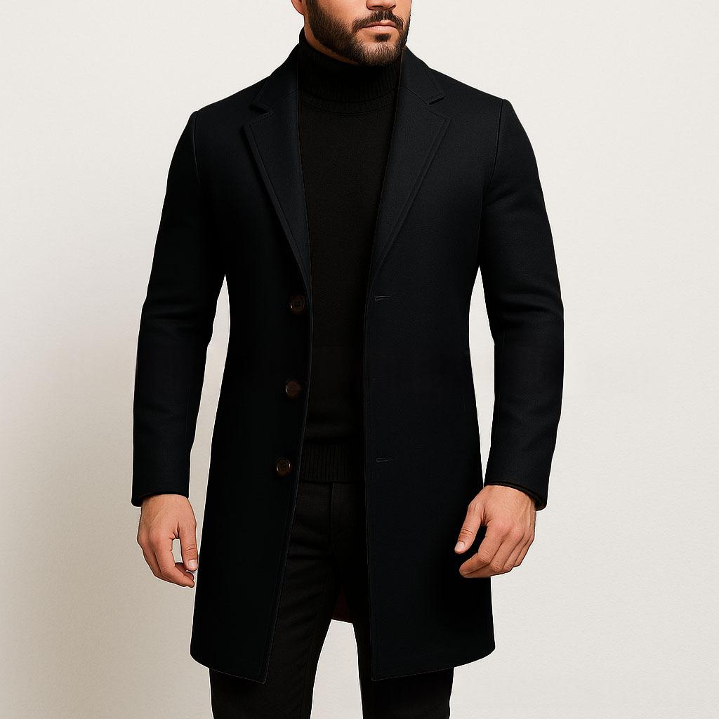 Men's Single-Breasted Trench Coat – Slim Longline Fit