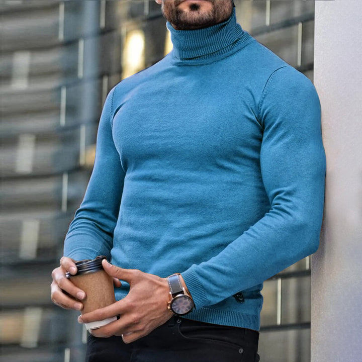 Men's Printed Turtleneck T-Shirt – Long Sleeve Stretch Knit