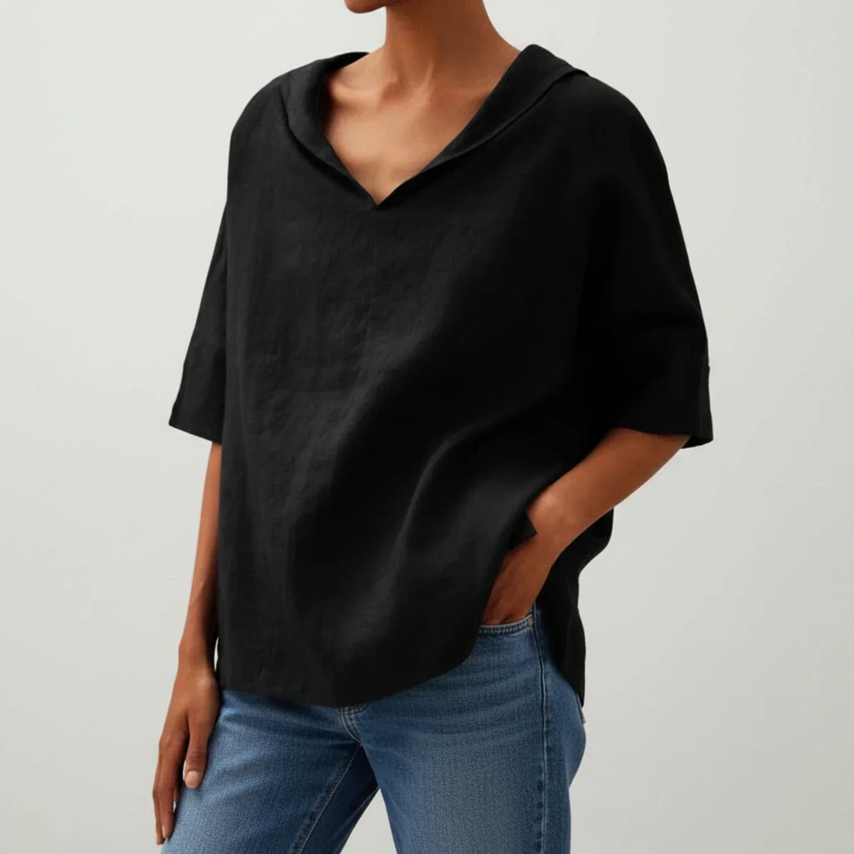 Women's Relaxed Half-Sleeve Shirt – Mid-Length Loose Fit