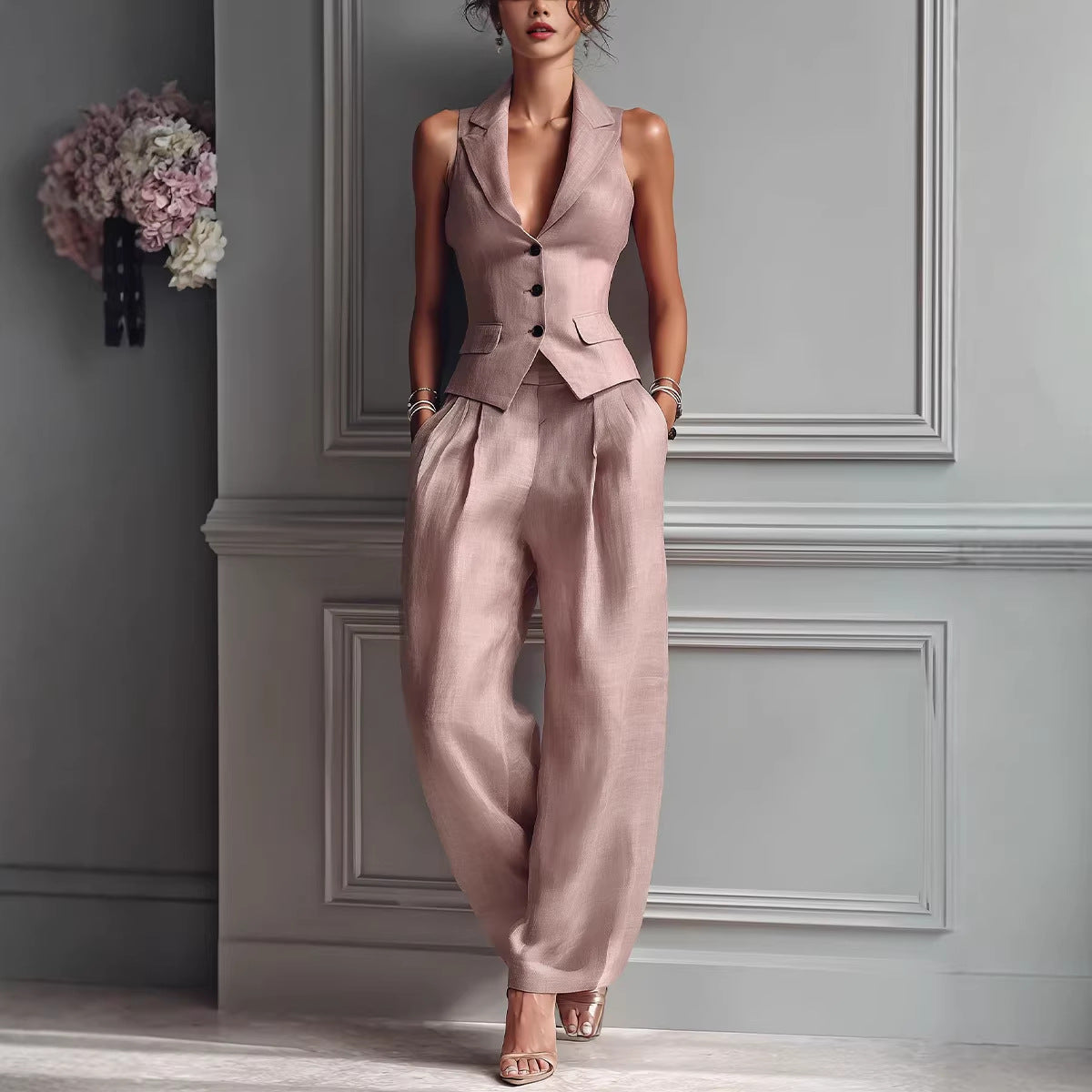 Women's Vest and Pants Set – Sleeveless Tailored Two-Piece