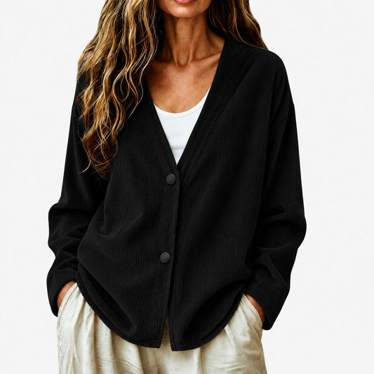 Women's Ribbed Knit Cardigan – Relaxed V-Neck Fit