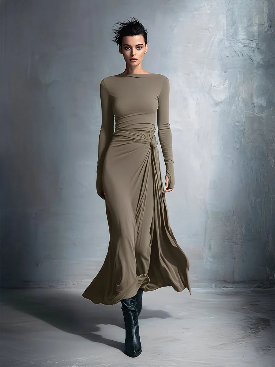Women's Wrap Maxi Dress – Long Sleeve Tie Waist