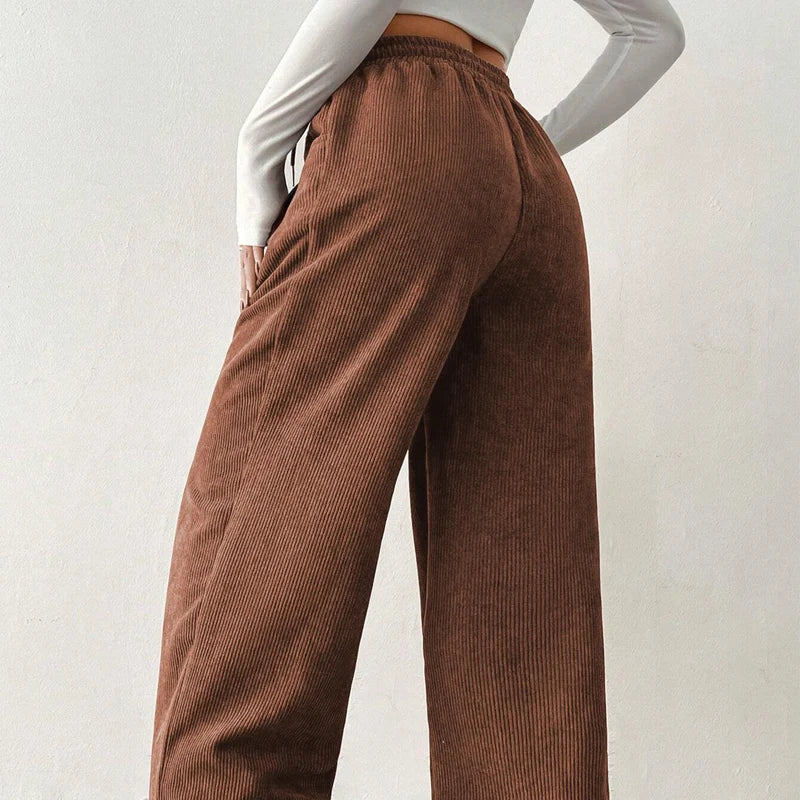 Women's Wide-Leg Corduroy Pants – Relaxed Drawstring Fit