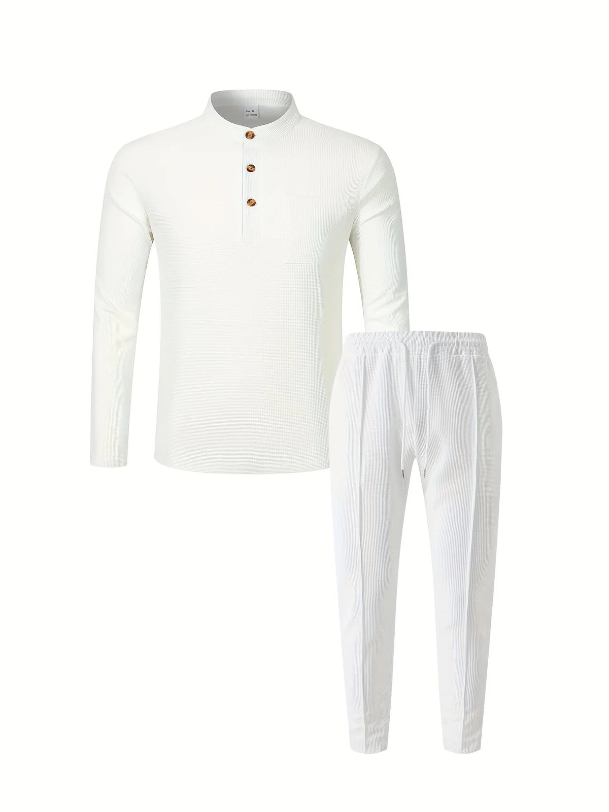Men's Waffle-Knit Two-Piece Set – Henley and Drawstring Pants