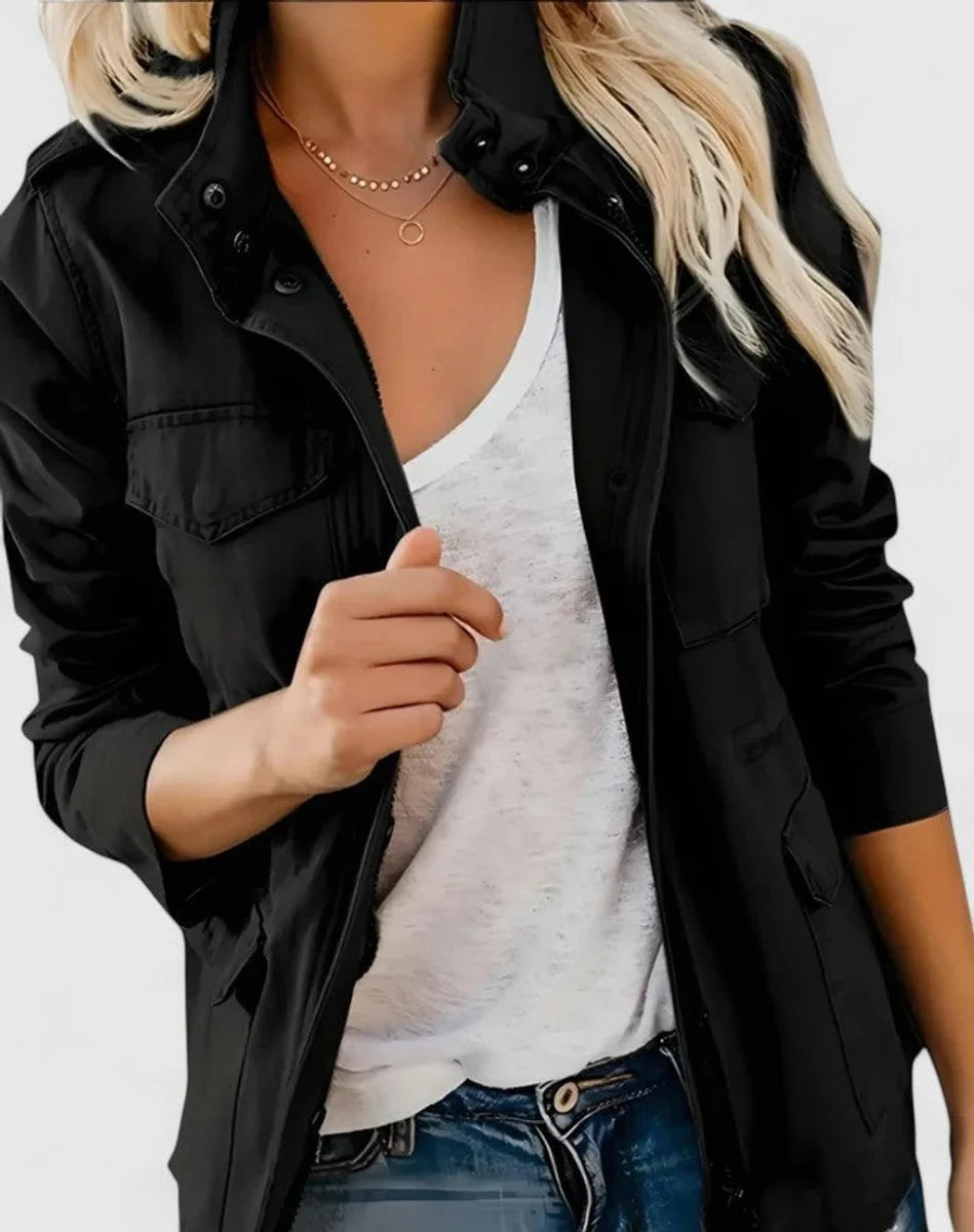 Women's Cropped Cotton Jacket – Slim Lapel Zip Front