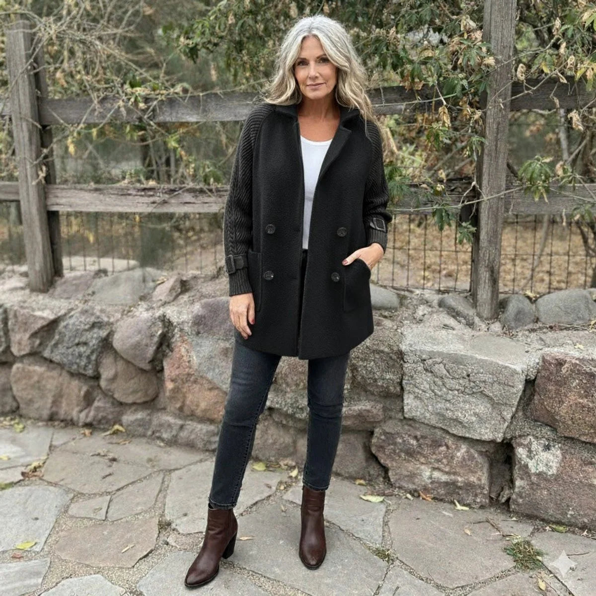 Women's Knit Midi Coat – Textured Bell Sleeves