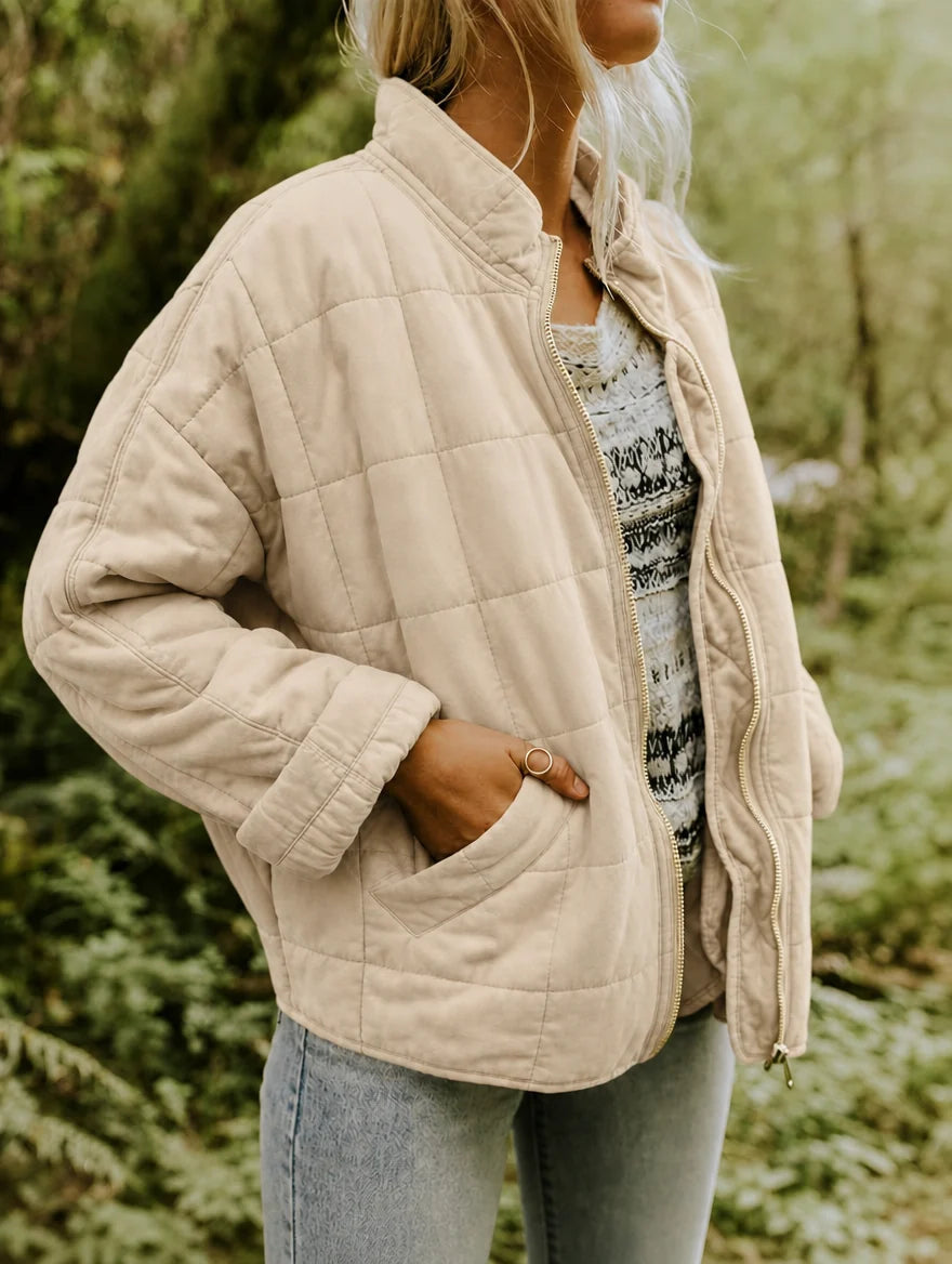 Women's Quilted Jacket – Stand Collar Diamond Stitch
