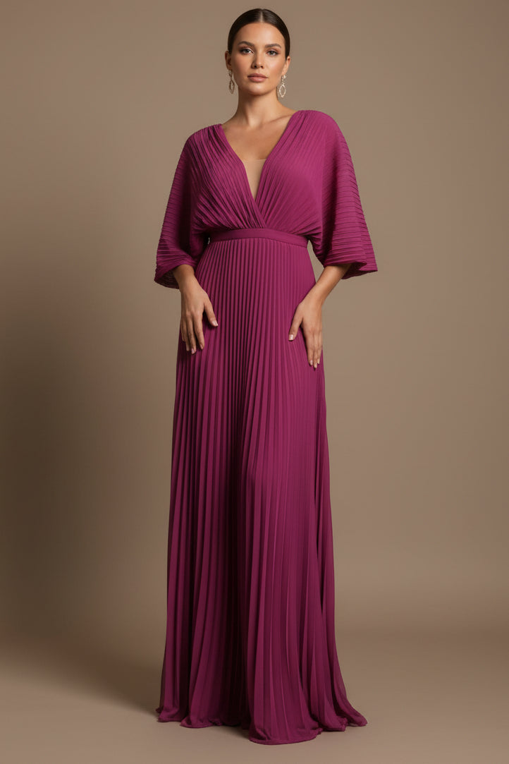 Women's Batwing Sleeve Maxi Dress – V-Neck A-Line