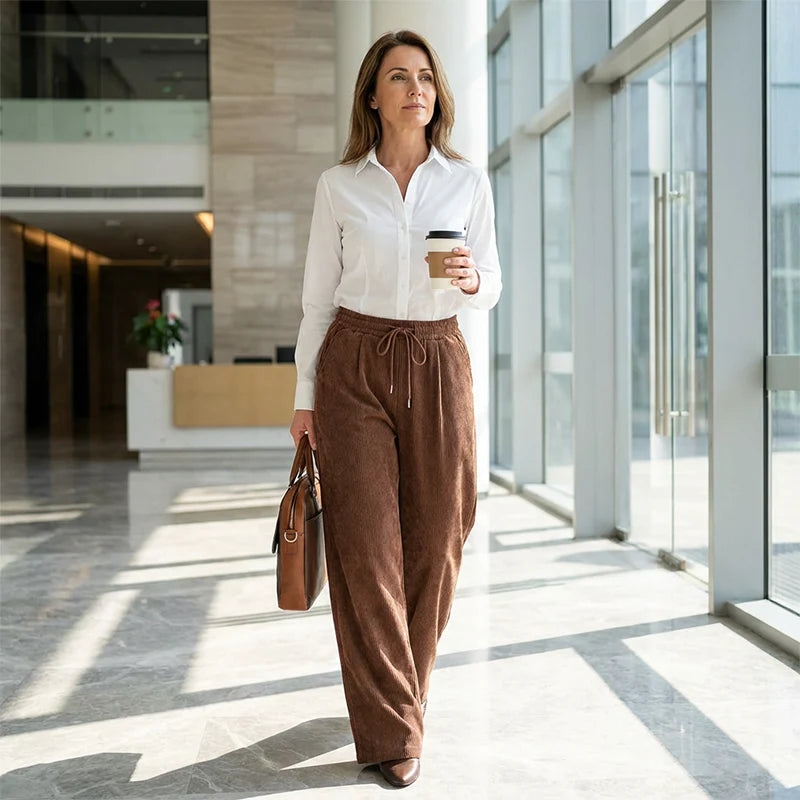 Women's Wide-Leg Corduroy Pants – Relaxed Drawstring Fit