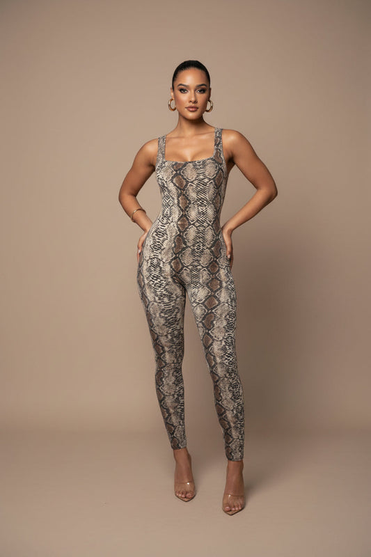 Women's Printed Jumpsuit – Backless Square Neck