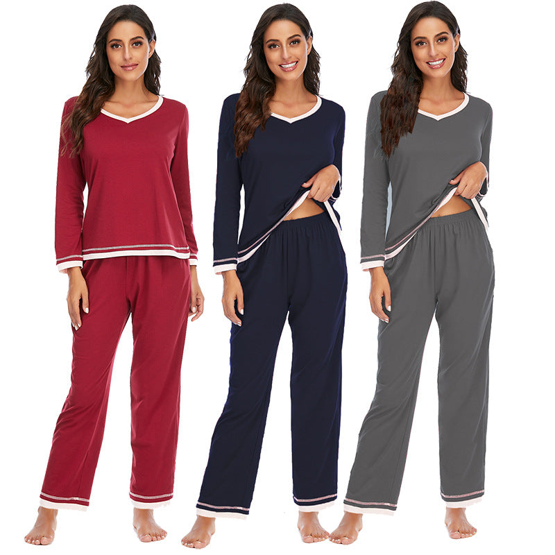 Women's Cotton Pajama Set – Long Sleeve V-Neck